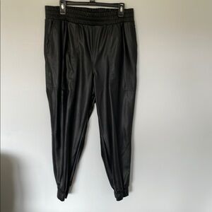 Black faux leather joggers
